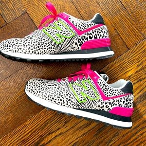 New Balance 574 Womens Shoes, Size 6.5 Animal Print. Neon.